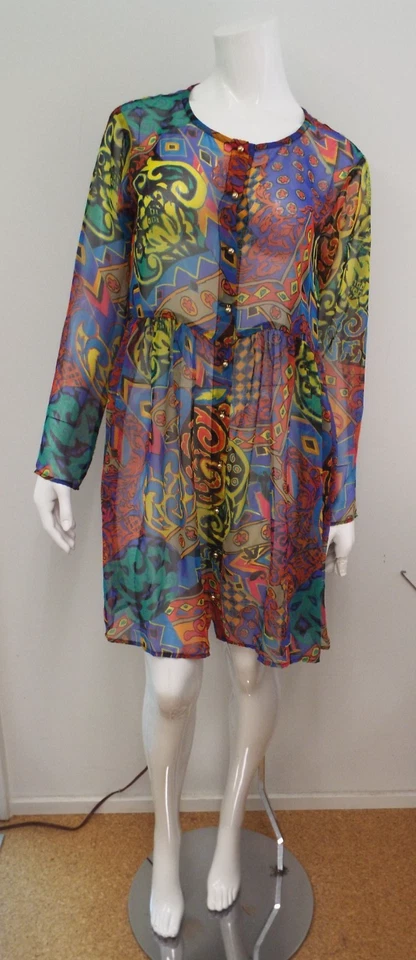 Vestido De Colección Años 80 Betsey Johnson Transparente Multicolor MEDIANO Dorado Botones Etiqueta Punk Foto 2 de 4