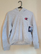 Champion Reverse Weave Girls Gray Hoodie Sweatshirt Retro Logo Drawstring Waist