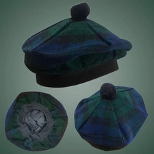Traditional  Tam O Shanter Black Watch Tartan Hat Scottish Tammy Cap one size