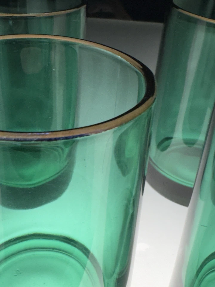 Juego de 4 tazas de vidrio Libbey verde enebro 10 OZ de colección con asas borde dorado 4,25 pulgadas Foto 3 de 4