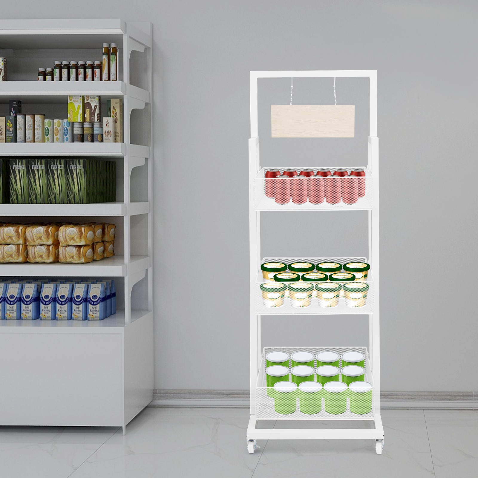 Retail Display Stand, Storage Shelf with Wheels Store Display Shelving Organizer