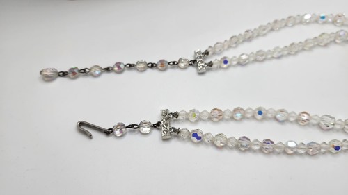 Vintage kryształ AB fasetowane szklane koraliki 2-niciowe 17" naszyjnik haczyk zamknięcie - Zdjęcie 5 z 5