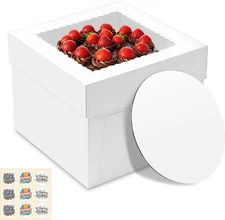 7 Pack Cake Boxes, 10X10X8 Inches Tall Cakes Box with Window, White Cake Boxes w