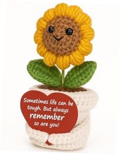 Handmade Positive Crochet Sunflower Plush with Heart Card   Inspirational and