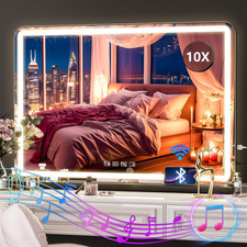 Dimmable LED Vanity Mirror with Bluetooth Speaker, 32"x21.7", Black