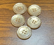 Buttons 5 Gold iridescent 2-hole round plastic vintage flat 1 1/8 inch