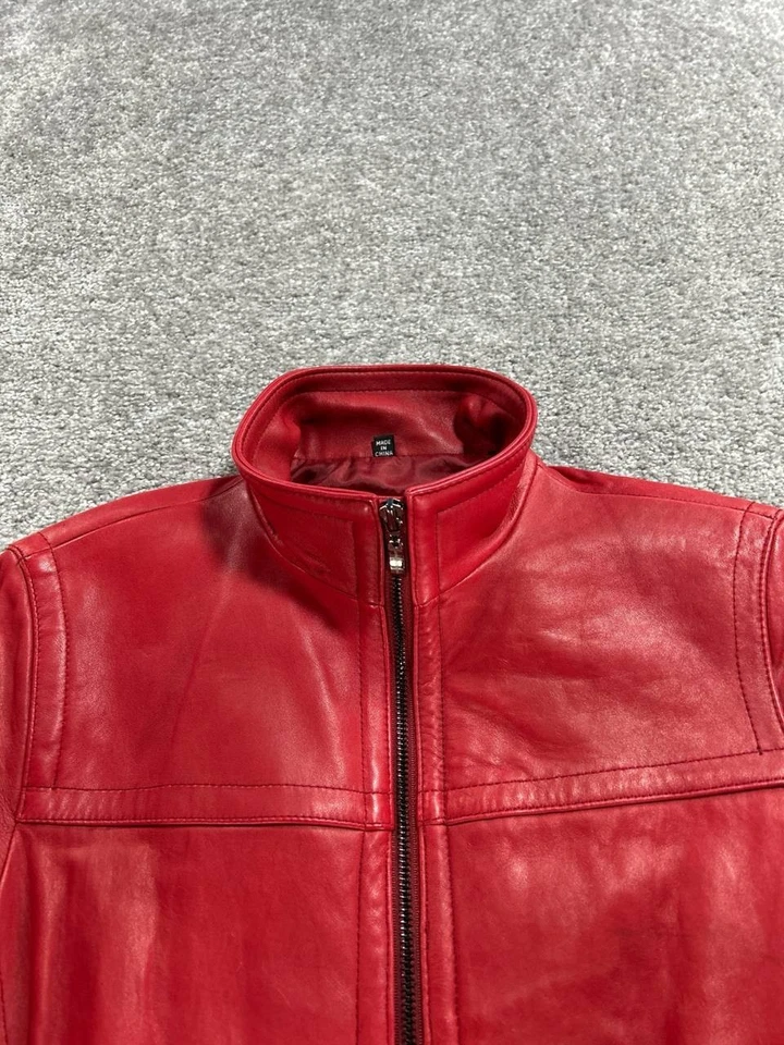 Chaqueta De Colección Y2k Jones New York Para Mujer Mediana Cuero Rojo Cremallera Completa Foto 2 de 4