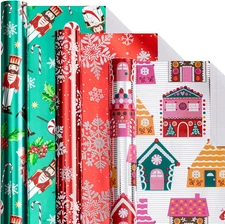 Christmas Wrapping Paper Mini Roll, Nutcracker Snowflake Gingerbread House Desig