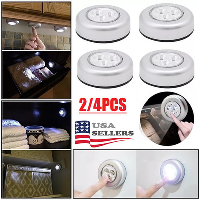 4Pcs 3 LED Touch Push On/Off Light Self-Stick On Click Battery Operated Lights