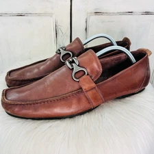 Kenneth Cole Turbo Switch Driving Loafers Mens Dress Shoes Silver Buckle 11M