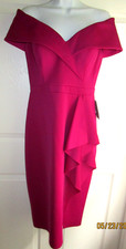 8 NEW NWT 228 Xscape Off the Shoulder Scuba Cocktail Midi Dress ORCHID PINK