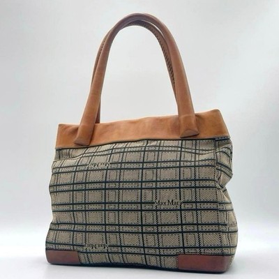 Max Mara Jacquard Leather Tote Bag Shoulder Used Authentic