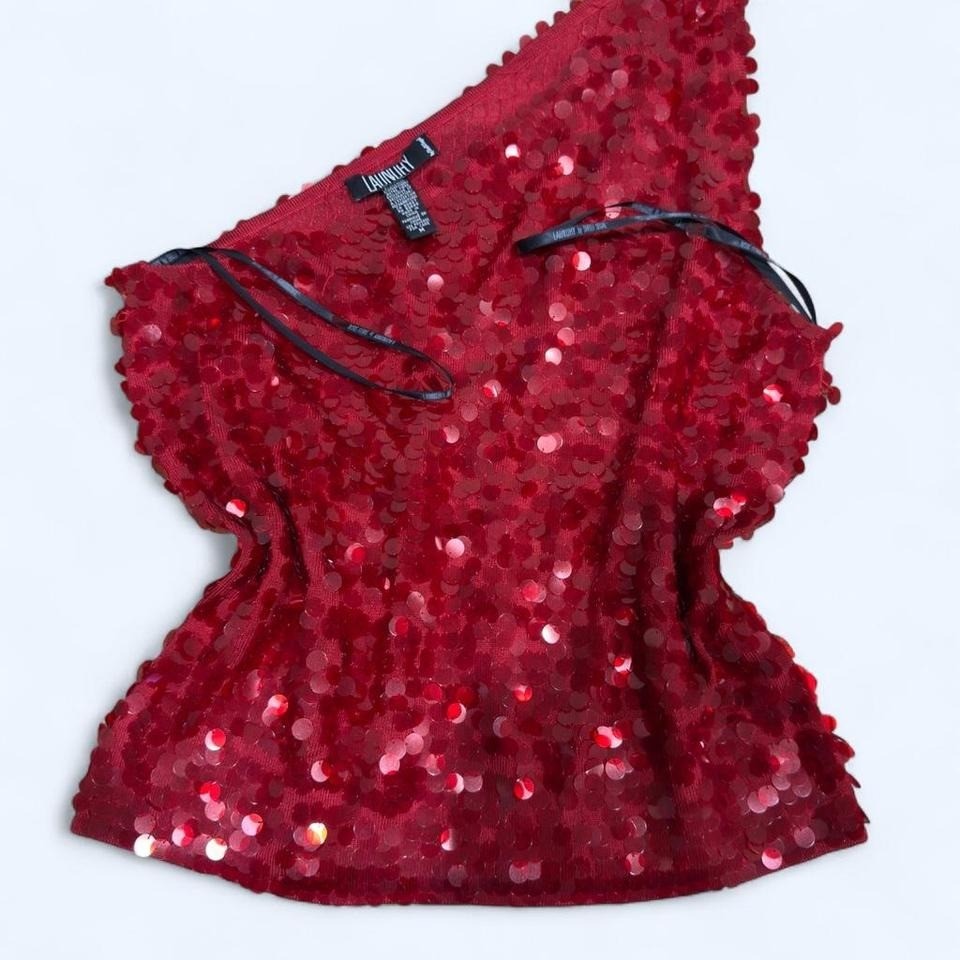 2K Laundry ruby red silk sequin one-shoulder top - image 5