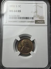 1931-S 1c NGC MS-64 RB Lincoln Wheat Cent