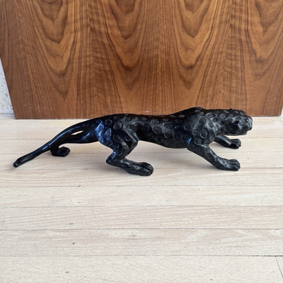 Vintage Black Panther Leopard Wood Decorative Figurine Collectible Sculpture