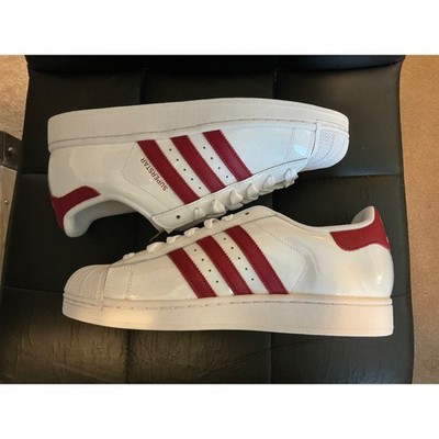 Adidas Superstar II White Red Patent Leather Sneakers JR7315 Mens 10 Womens 11
