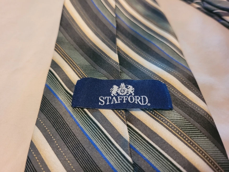 Lot of 3 Stafford Striped Ties Black 60" Long, Red 57" Long, Green 66" Long - Image 4 of 4