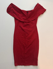 Fashion Nova Red Off Shoulder Ruffle Knit Bodycon Knee Length Dress Size M