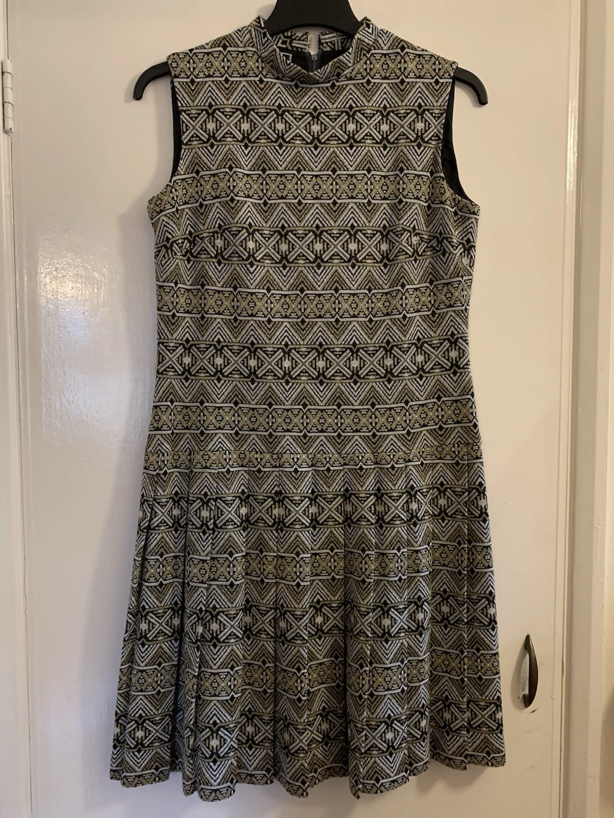 Vintage 70s DL Barron Courtelle Sparkle Disco Dress Geometric Design 38 Inch