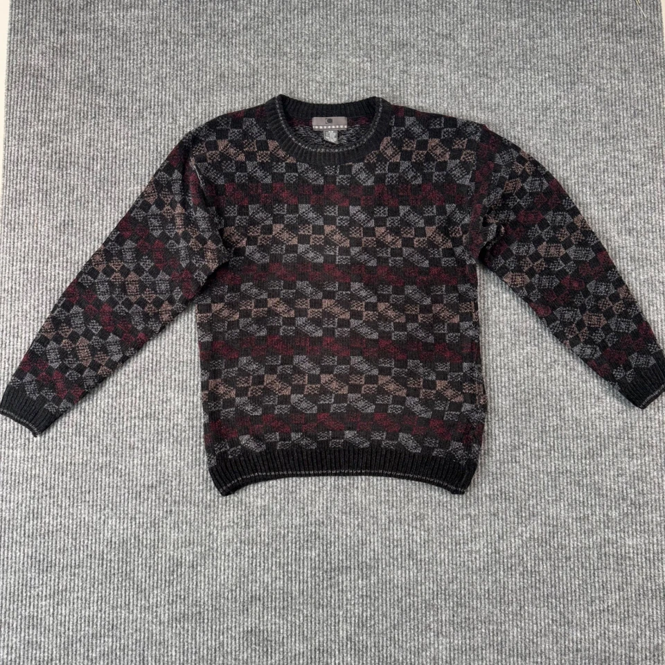 VTG 90s Cosby Sweater Mens M Knit Crewneck Checkerboard Grunge Whimsigoth - Image 3 of 4