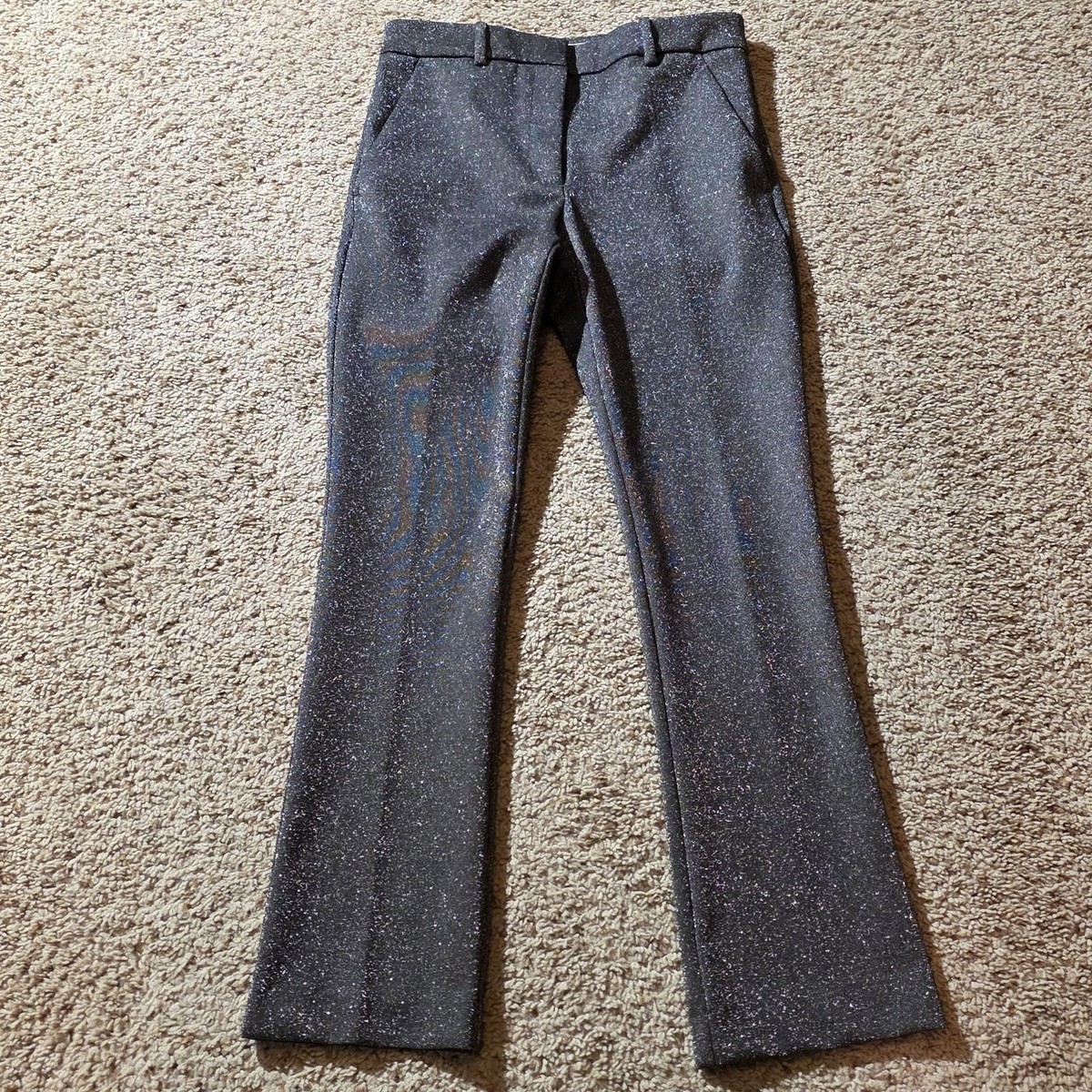 grey dress pants h&m Womens 6 Gray Glitter Straight Leg Lined Stretch Party Occasion:HALLOWEEN