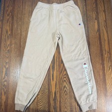 Champion Boys Fleece Jogger Sweatpants Beige Logo Down Leg Boys Size Large