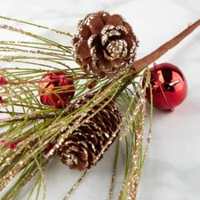 Factory Direct Craft Glittery Pine Spray with Bells and Pinecones
