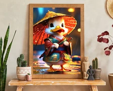 Cute Samurai Duck Printable Wall Art, Samurai Portrait, Duck Art, Duck Decor