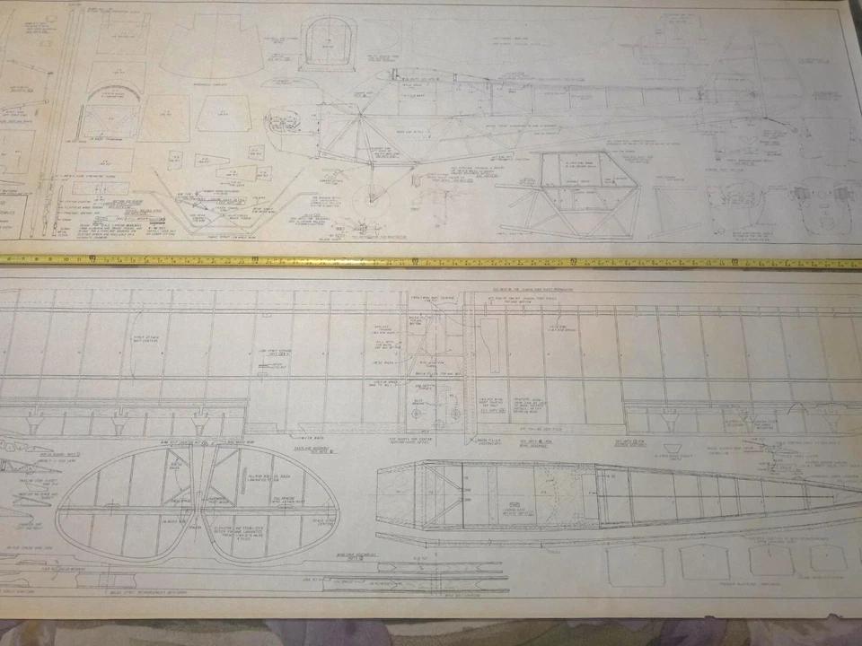 Original 1986 Enorme 6' x 2' Piper Cub J-3 Golden Era Modelo Planes de Servicio 2 Hojas Foto 2 de 4