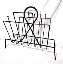 VTG MCM Black Metal Magazine Record Vinyl RackStand Holder Ball Feet Atomic