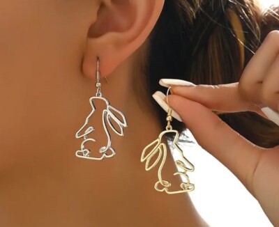 Bunny Rabbit Simple Minimalist Dangle Silver Earrings  Easter Sunday