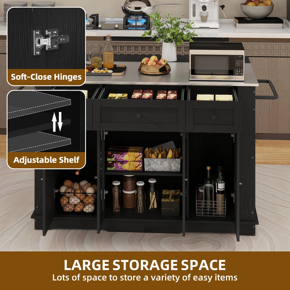 Kitchen Island Large Rolling Mobile Islands w/ Storage Drawer Cabinet on Wheels - Image 4 of 4