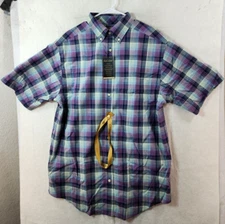 NEW Gold Label Roundtree & Yorke Mens LT Purple Plaid S/S Button Up Shirt NWT