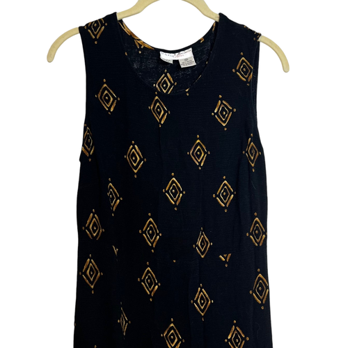 Vintage Betsy Lauren Maxikleid Größe 16P schwarz Giraffe Dschungel ärmellos Crinkle - Bild 2 von 6