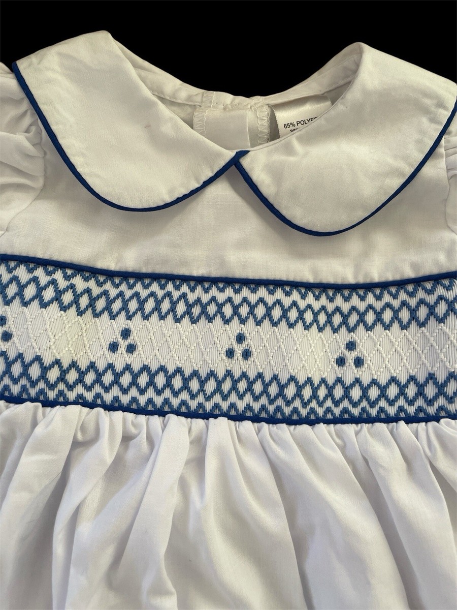 Unbranded NWOT White/Blue Smocked Embroidered Peter Pan