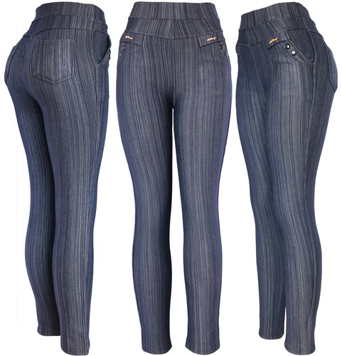 Pantaloni da donna invernali peluche foderati in denim spesso - leggings look jeans - Foto 7 di 12