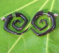 Black Horn Big Tribal Earrings Handmade Spiral Piercing Organic Surgical Steel Black Horn Big Tribal Earrings Handmade Spiral Piercing Organic Surgical Steel