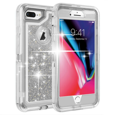 NEW For iPhone Glitter Liquid Flowing Sparkle Quicksand Case Fits Otterbox Clip