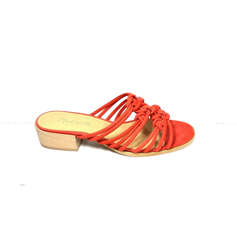 Madewell Dakota Sandals Slides Women’s Size 6.5 Knotted Strappy Orange Suede New - Image 3 of 4