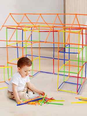 100 Stck. Stroh Konstrukteur Spielzeug Set Ineinandergreifend Kunststoff Vorbau Bau Stroh Spielzeug