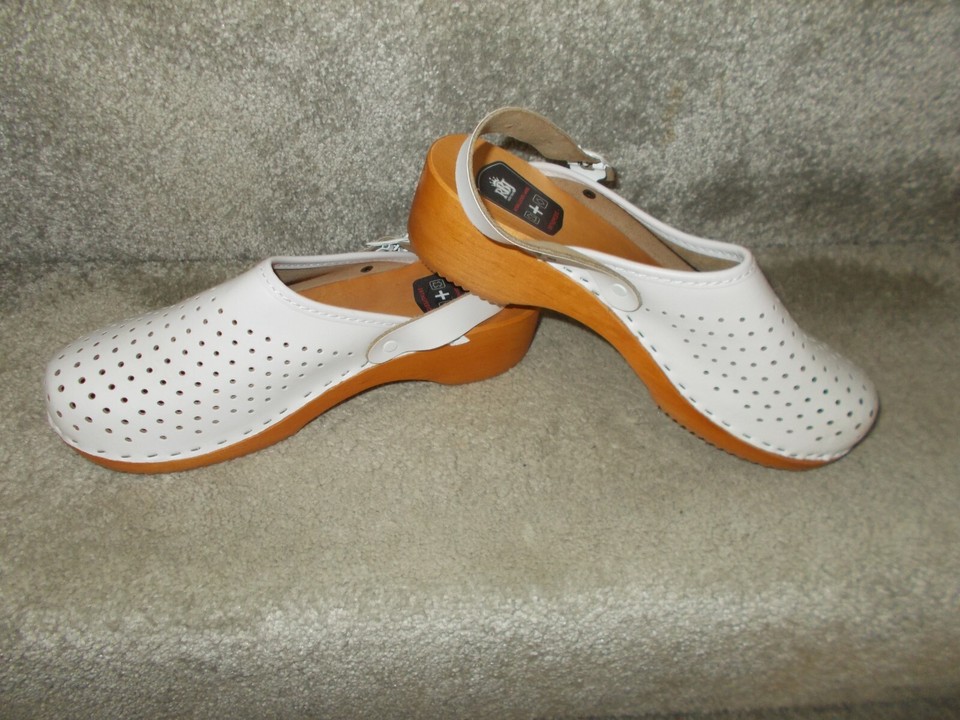 RBJ Orthopedic real leather & wood wedge sandals shoes clogs size 6.5