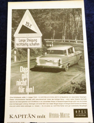 Opel Kapitän mit Hydramatic, originale Werbung aus 1961