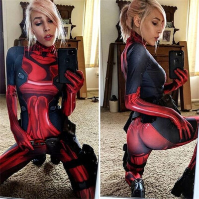 Halloween Lady Deadpool Cosplay Costume Adults Kid Women Zentai Bodysuit Catsuit