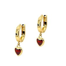 14k Yellow Gold Heart Huggie Dangle Earrings