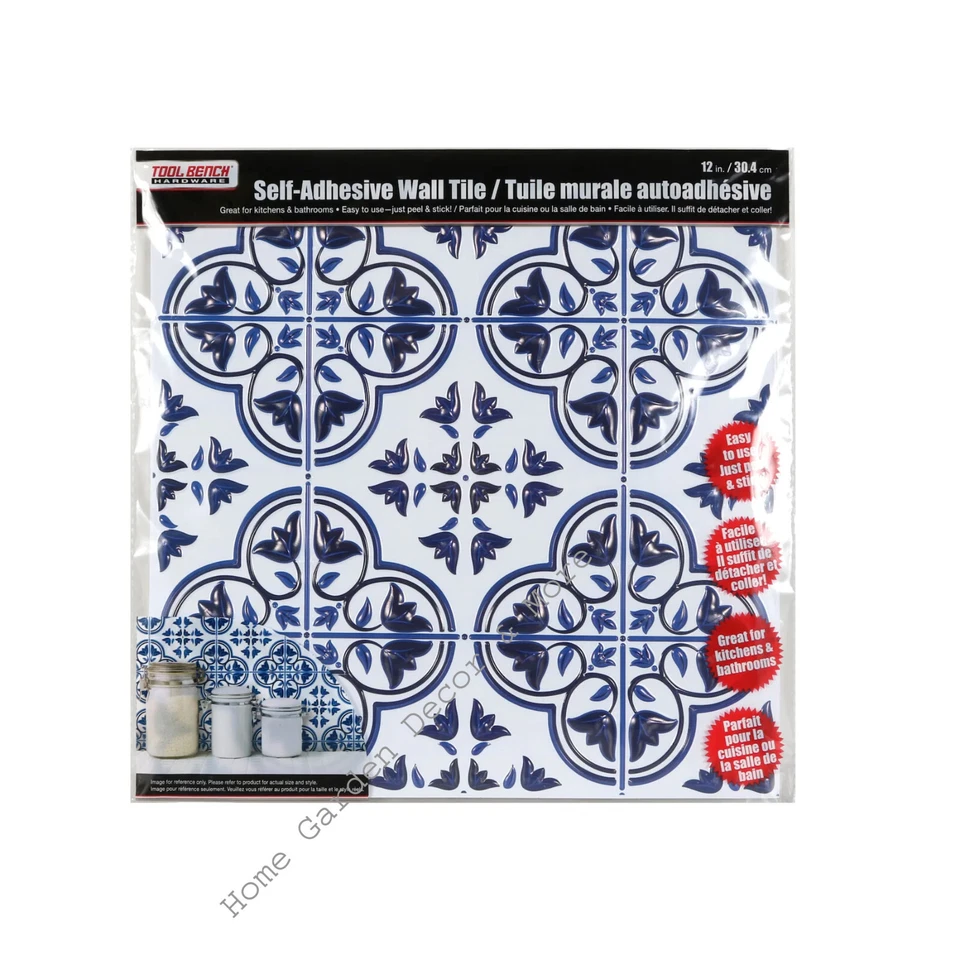 3D Blue White Floral Peel Stick Vinyl Wall Tile Backsplash Lightweight 12" - Image 2 of 4