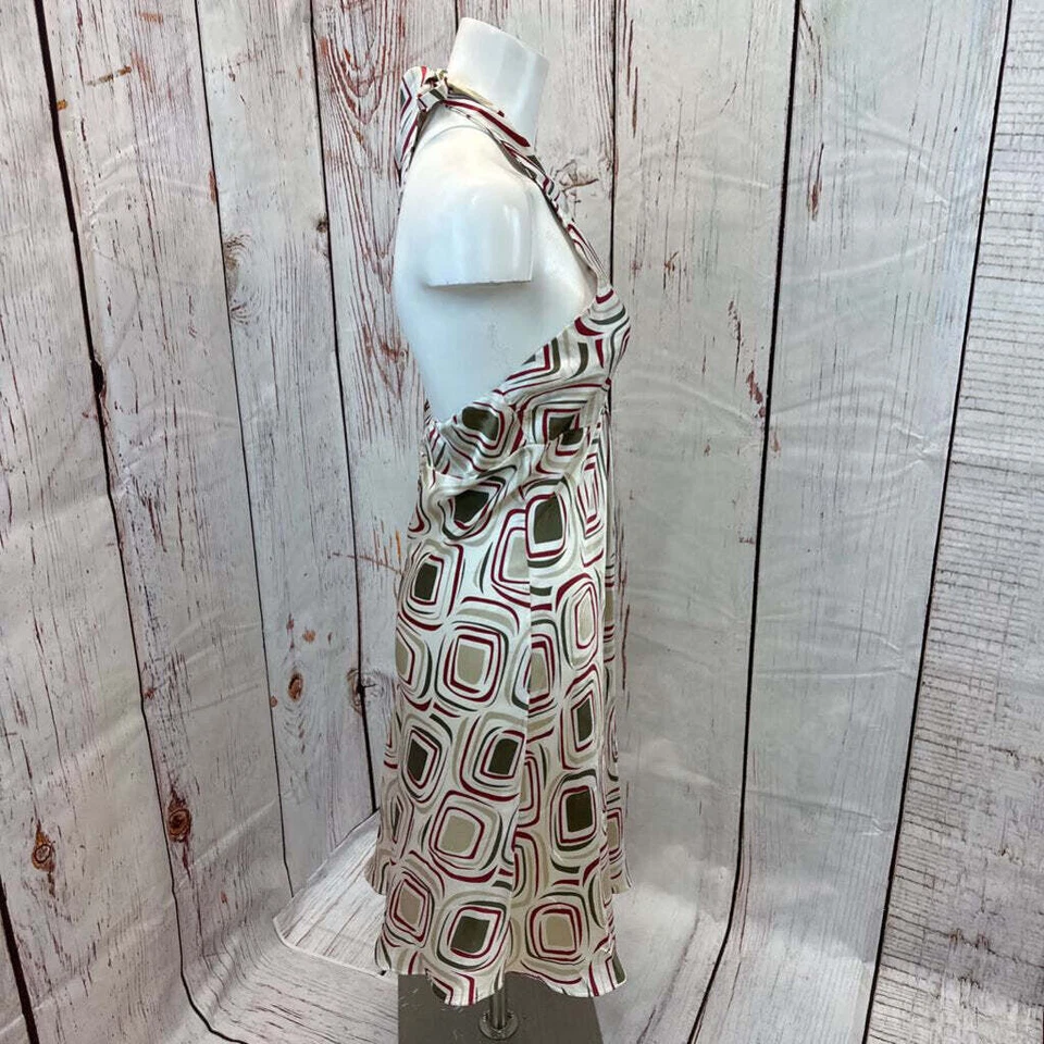 VESTIDO HALTER POLECI ROJO TOSTADO TOPO MULTI PATRÓN SEDA TALLA 6 TCC Foto 4 de 4