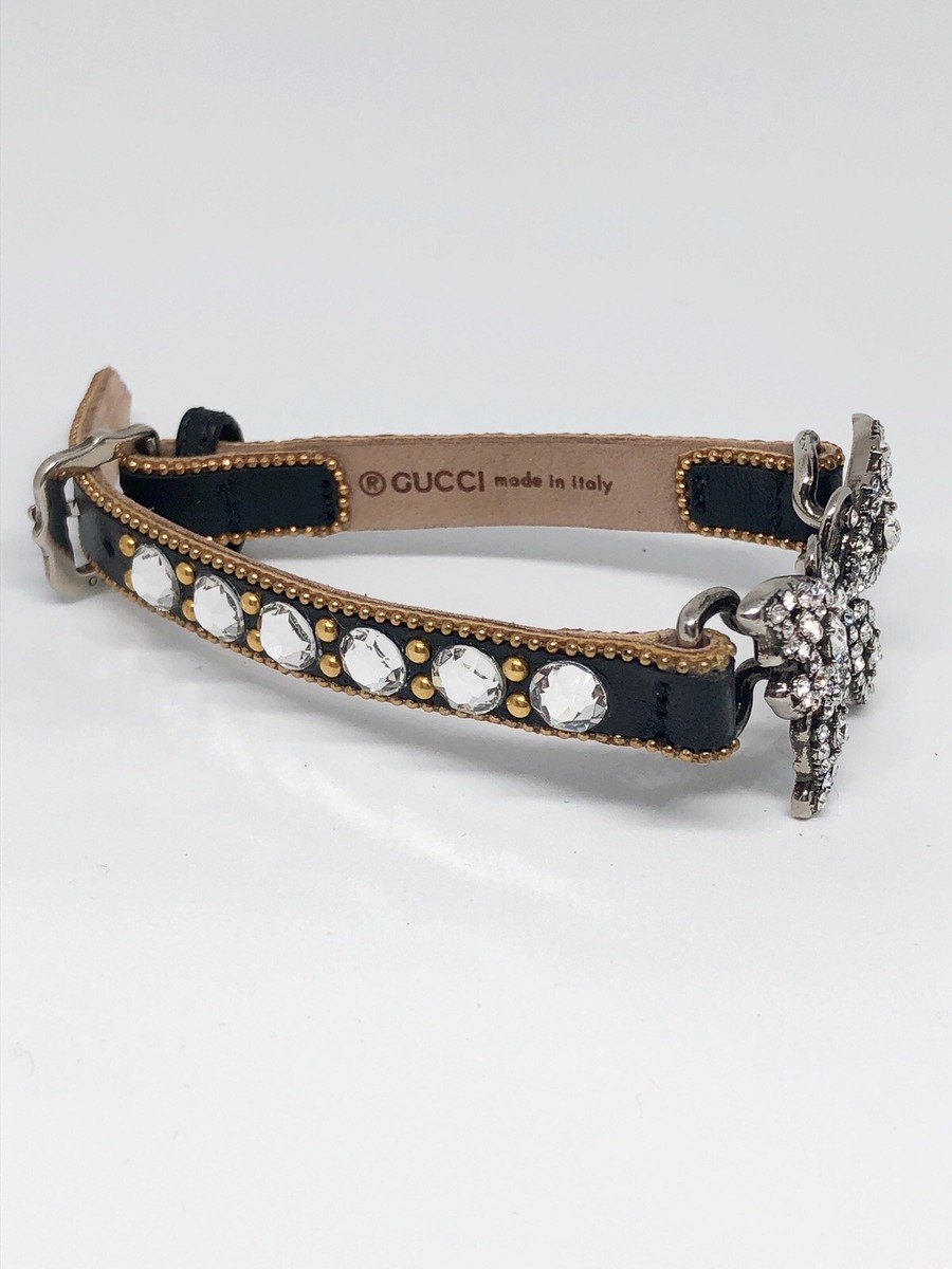 NEW 100% Authentic GUCCI Crystal Butterfly Black Leather