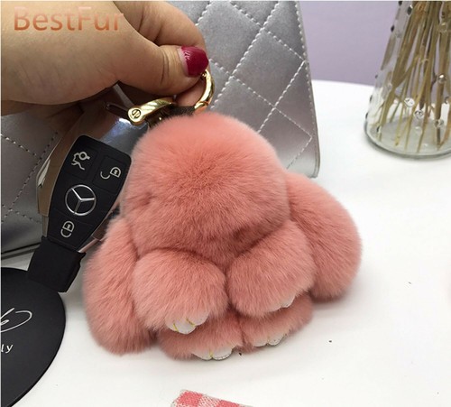 Muñeca de piel de conejo real de 10 cm/4" juguete niños regalo bolso colgante teléfono coche - Imagen 10 de 24
