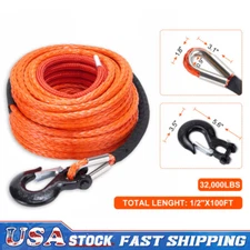 1/2"x100ft 32000 lbs Synthetic Winch Rope Recovery Cable Line For Towing UTV A+