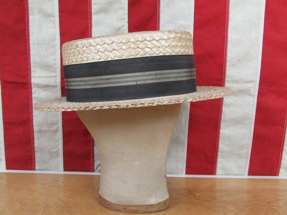 Vintage 1930s straw boat skimmer hat with black ribbon Black Band Wheat Straw Skimmer Hat – Village Hat Shop main image 3